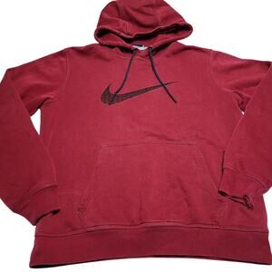 Nike Hoodie Men's Medium Maroon Embroidered Swoosh Logo Pullover Hooded